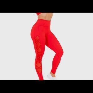 Buff Bunny Collection- Cross my heart red leggings